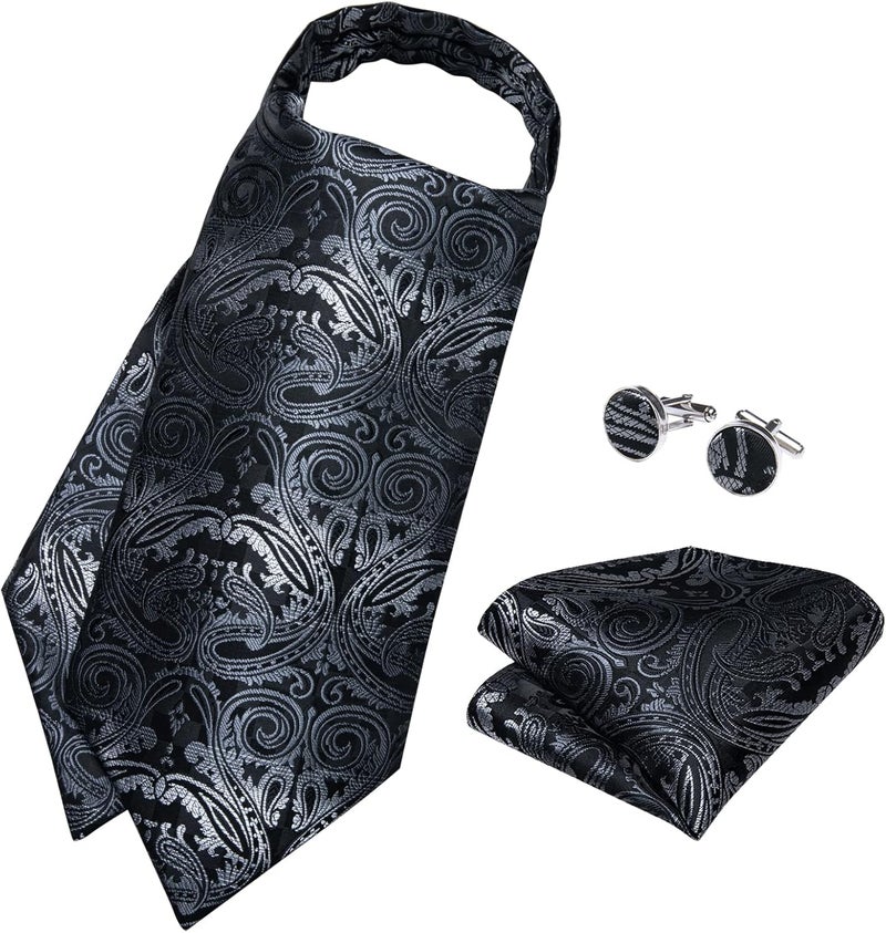 DiBanGu 3PCS Ascot Ties for Men Wedding Jacquard Woven Silk Ascot Cravat for Men Cravat Tie and Pocket Square Set - Image 4